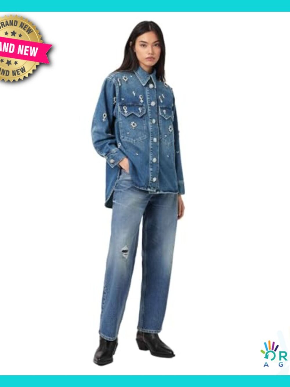 Classic Fit Denim Button Down Shirt Long Sleeve Elegant Chic Minimal - Picture 2 of 7